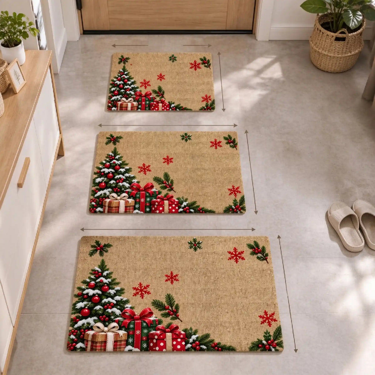 Retrato personalizado de mascota estilo acuarela navideña, decoración para la entrada del hogar – Alfombra personalizada