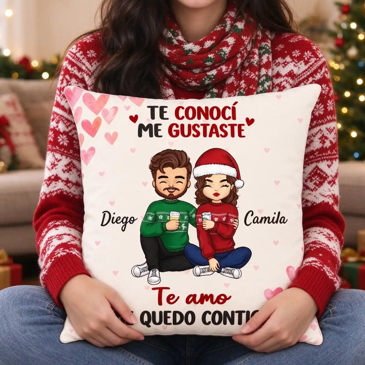 Te conocí, me gustaste, nombre personalizado para Navidad, regalo para parejas – Cojín personalizado