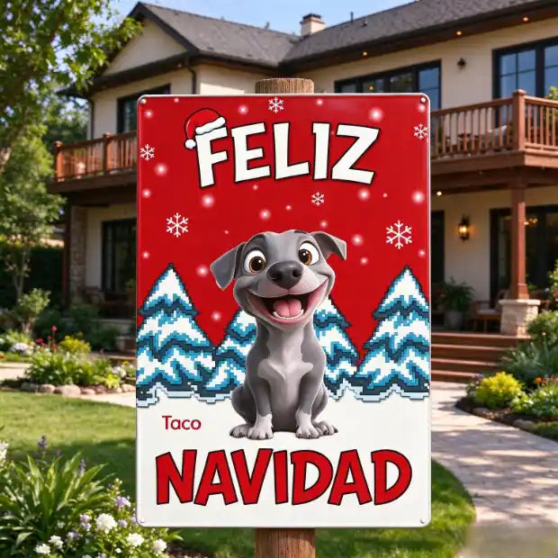 Feliz Navidad, mascota y nombre personalizados – Letrero de metal personalizado