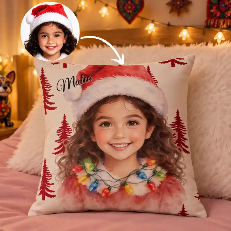 Foto personalizada estilo acuarela navideña, regalo de Navidad para niños – Cojín personalizado