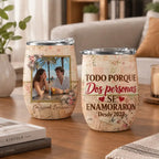 Amor de estilo vintage con fotos y una fecha especial para tu pareja – Vaso térmico para vino personalizado