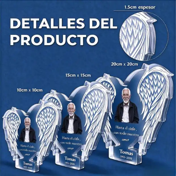Homenaje conmemorativo, alas de ángel y nombre personalizado – Placa de acrílico con forma especial personalizada