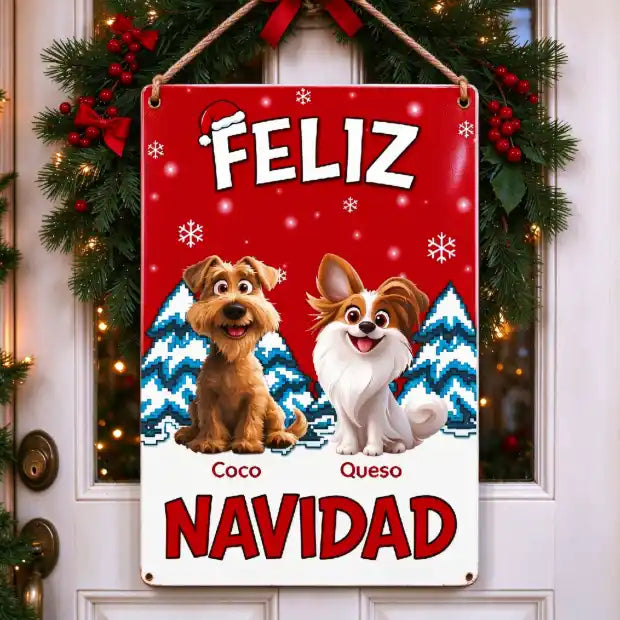 Feliz Navidad, mascota y nombre personalizados – Letrero de metal personalizado