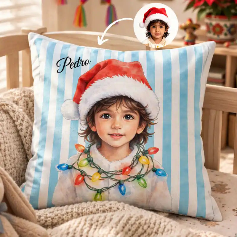 Foto personalizada estilo acuarela navideña, regalo de Navidad para niños – Cojín personalizado