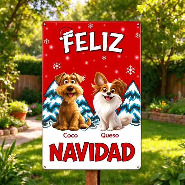 Feliz Navidad, mascota y nombre personalizados – Letrero de metal personalizado