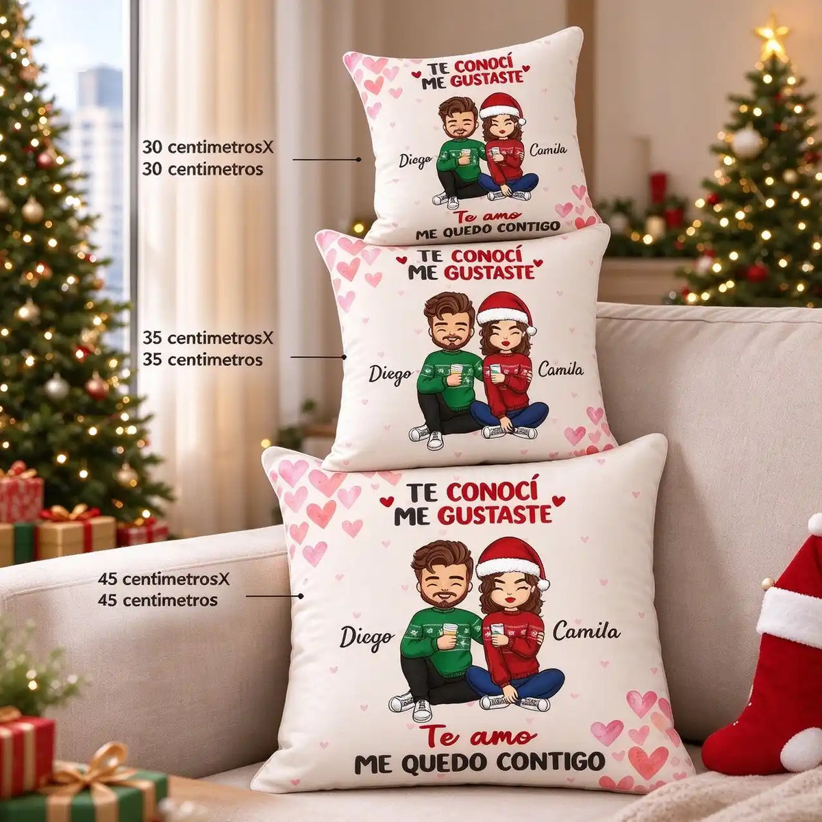 Te conocí, me gustaste, nombre personalizado para Navidad, regalo para parejas – Cojín personalizado