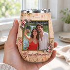 Amor de estilo vintage con fotos y una fecha especial para tu pareja – Vaso térmico para vino personalizado