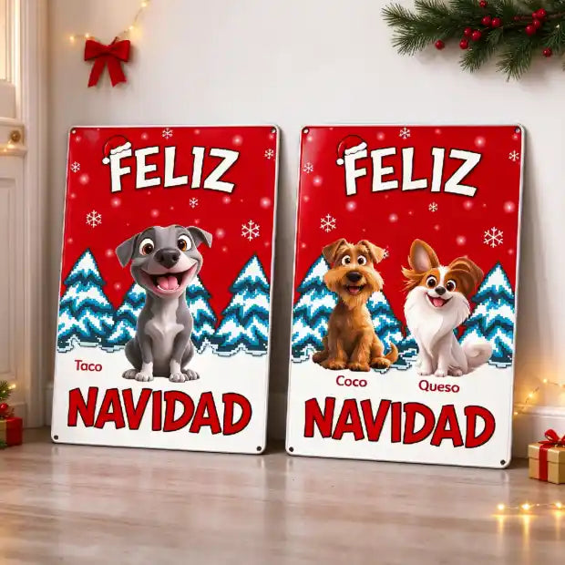 Feliz Navidad, mascota y nombre personalizados – Letrero de metal personalizado