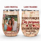 Amor de estilo vintage con fotos y una fecha especial para tu pareja – Vaso térmico para vino personalizado