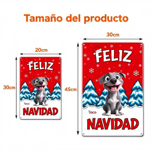 Feliz Navidad, mascota y nombre personalizados – Letrero de metal personalizado