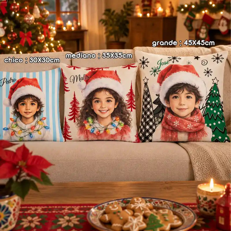 Foto personalizada estilo acuarela navideña, regalo de Navidad para niños – Cojín personalizado
