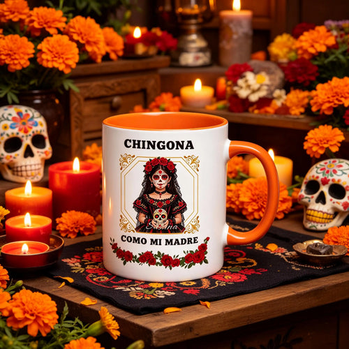 Chingona como mi madre, foto estilo La Catrina para Día de Muertos y nombre personalizados – Taza personalizada
