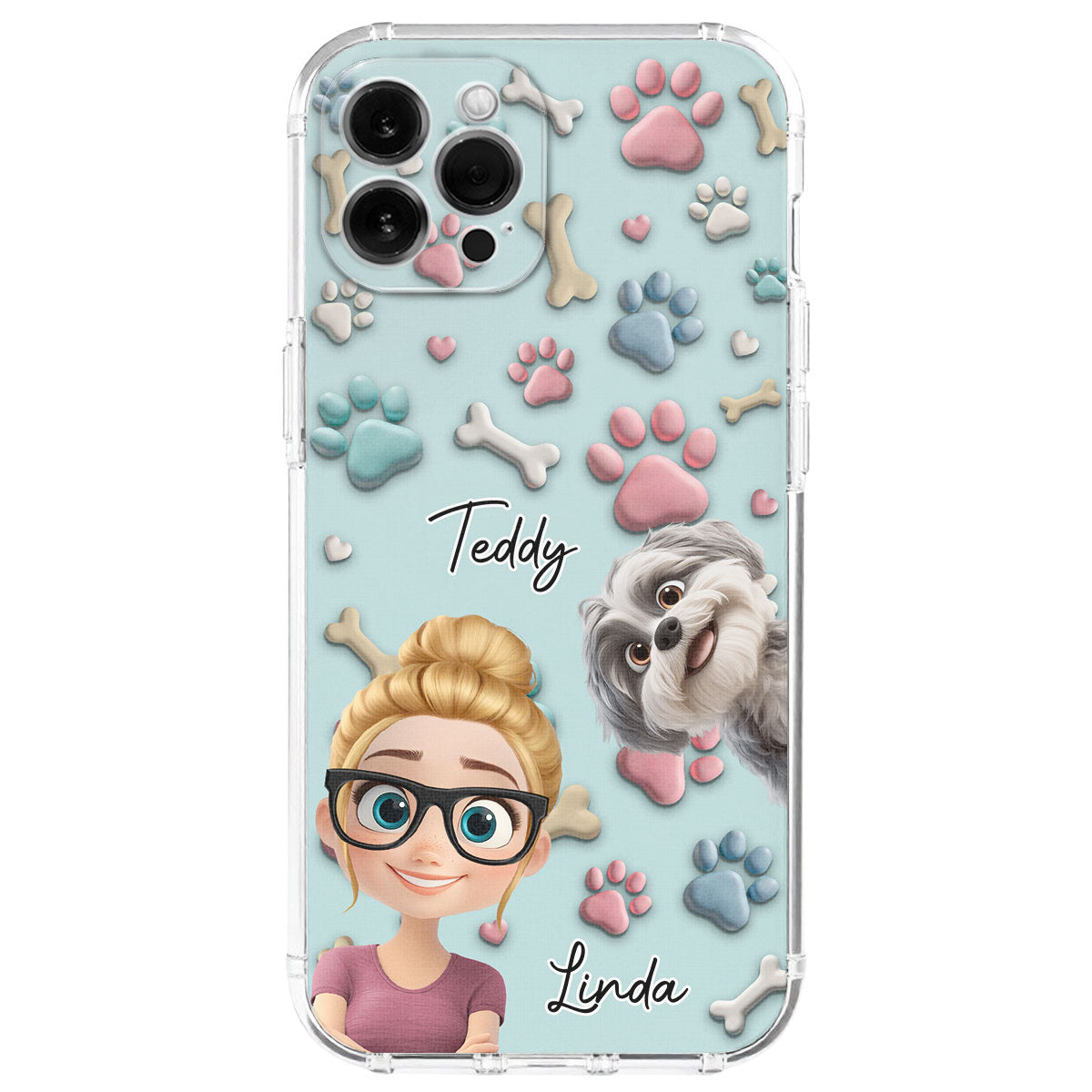 Funda personalizada con perro y humano en caricatura