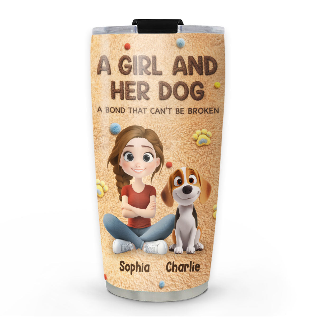 Vaso térmico 3D personalizado con chica y perros