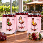Entre risas y vino, con tu nombre y personaje – Regalo para amantes del vino – Vaso térmico personalizado